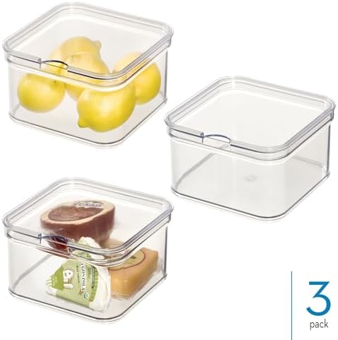 iDesign Stackable Fridge Organizer Bins with Lids for Fresh Produce - Set of 3 - Clear