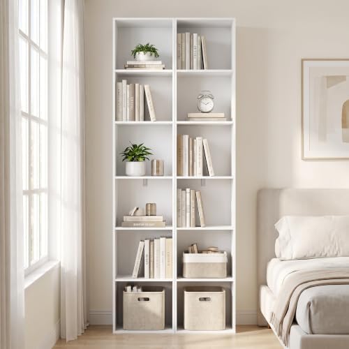 6 Cube Storage Organizer, 6 Tier Tall Narrow Bookshelf, White Cube Shelf