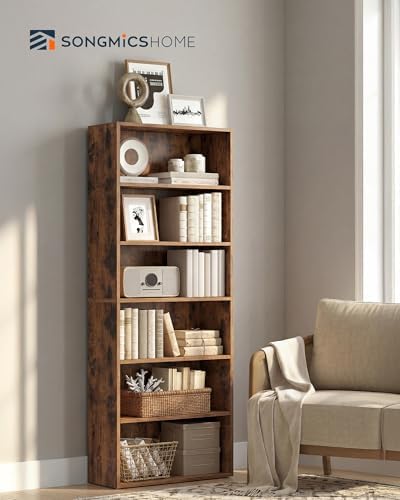 SONGMICS HOME 6-Tier Bookshelf, Open Bookcase Storage Shelf, Narrow Book Shelf for Living Room, Home Office, Dining Room