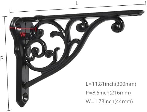 Ornate Decorative Shelf Brackets 12 inch Small Wall Mounted Shelving Bracket 4 Pack Matte Black Vintage Shelf Bracket Vi