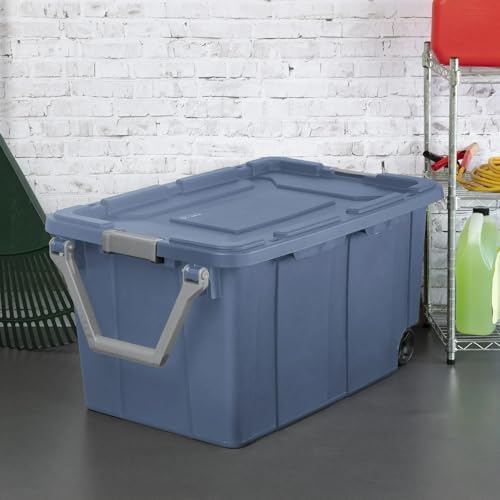 Modern Plastic & Metal 40 Gallon Lidded Home Storage Bins, Stackable Industrial Storage Containers Tote, Organizing Tote