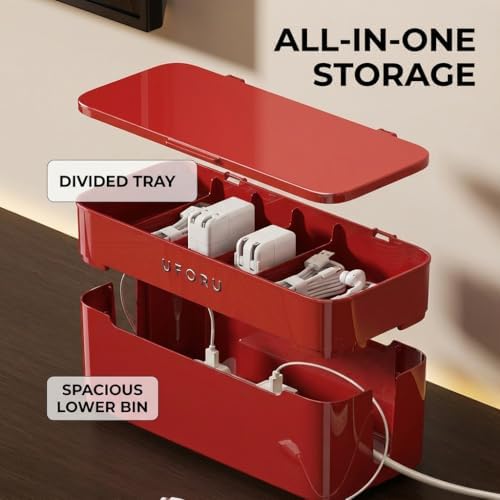 2-Tier Rolling Cable Management Box with Wheels (Large) – Mobile Power Strip Hider & Cord Organizer – Under Desk Wire Co