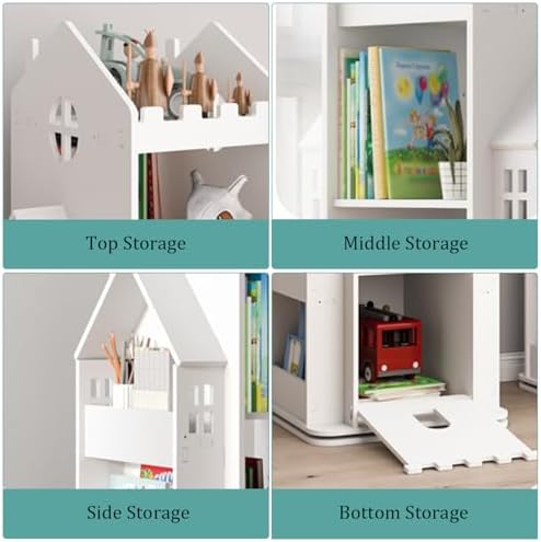 4-Tier Rotating Children's Bookshelf,Floor Standing Bookcase,360 Display Storage Rack,Book Display Shelf for Living Room