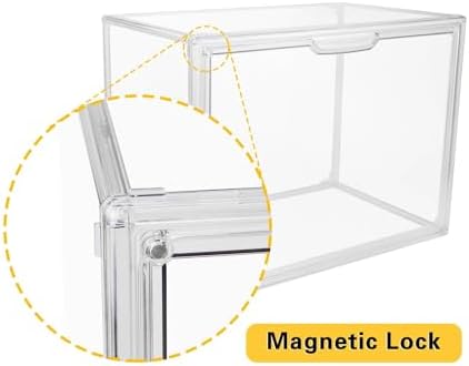 GUDEMAY Clear Stackable Plastic Storage Bins with Magnetic Lid, Dustproof Book & Cosmetic Display Cases, Large Figures C