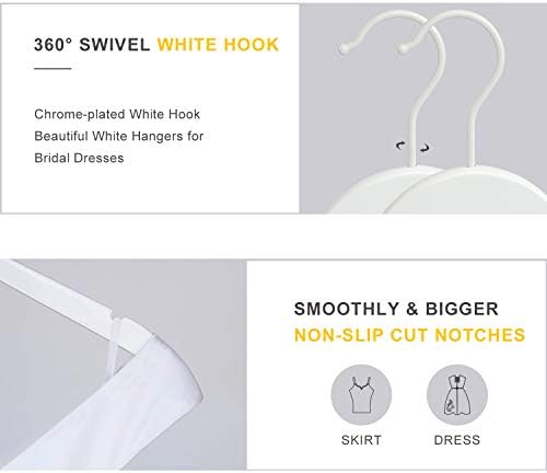 TOPIA HANGER Bride Hanger for Wedding Dress, Premium White Wooden Hangers, 360° Swivel White Hook, Smooth Finish, Extra Smoothly Cut Notches, 10 Pack-CT06W