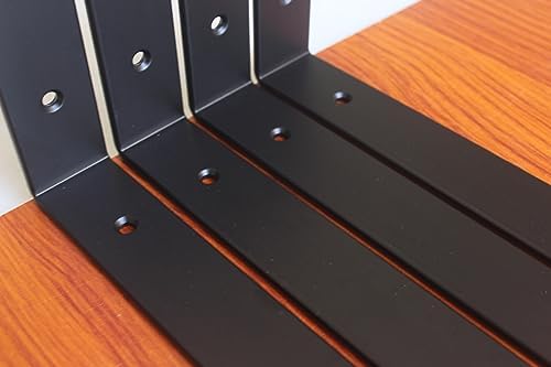 32 Pack - L 8" x H 6" x W1.5, 5mm Thick Black L Shelf Bracket, Iron Shelf Brackets, Metal Shelf Brackets, Floating Shelf