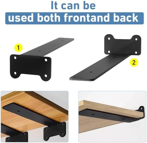 Floating Shelf Bracket, 10-Inch 4 Pack Hidden Shelves Hardware, Cast Iron L Brackets, Rustic Industrial Black Metal Wall