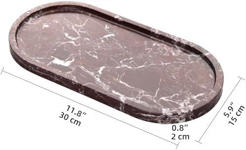 Oval Marble Bathroom Vanity Tray, Rosso Lepanto, 12" x 6" x 0.8"