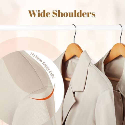 HOUSE DAY Wooden Suit Hangers 6 Pack，Heavy Duty Wide Shoulder Wooden Hangers, Solid Wood Coat Hanger with Non-Slip Pant Bar for Petite Adults, Teens and Small Suits, Coats, Jackets (Natural，16.5'')