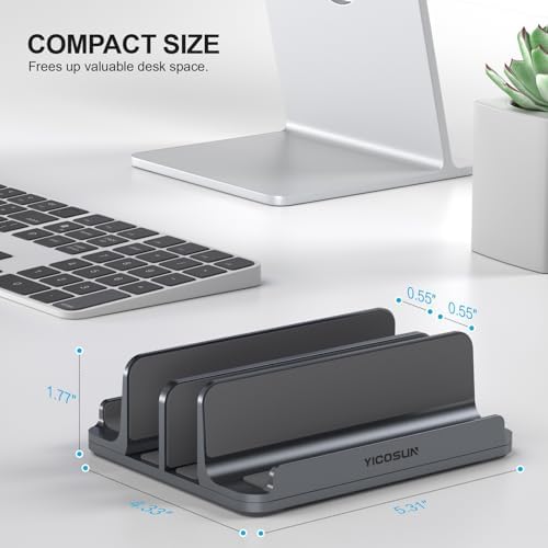 YICOSUN 4-Slot Aluminum Vertical Laptop Stand for Desk - Adjustable Width Dock for MacBook, Surface, Samsung, HP, Dell u