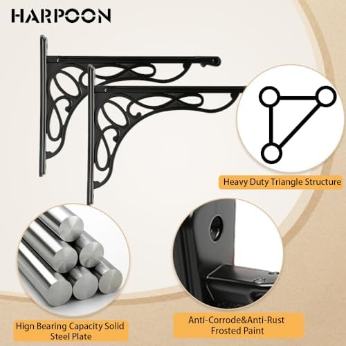 2 Pack Shelf Bracket, Heavy Duty and Hardware Included, Black Finish 9.5" X 7.5" Inch