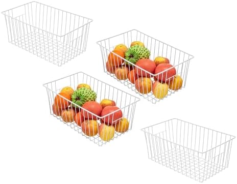 16Lx12Wx6H inch Wider Freezer Organizer Baskets Container, Refrigerator Metal Wire Storage Bins with Handles for Kitchen