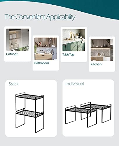 Shantton 2pk Kitchen Cabinet Shelf Counter Organizer Rack Pantry Storage Bathroom Bedroom Office Table Desk Space Saving