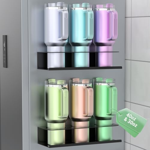 POLRAI 2 Pack Magnetic Stanley Cup Holder for Fridge, Water Bottle Organizer for Tumbler with Double Sided Tape Hold Sta