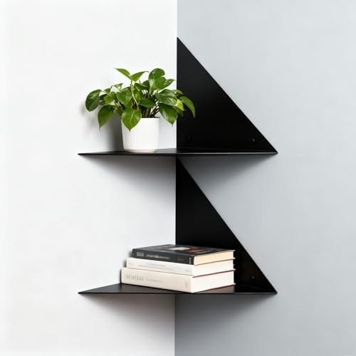 Corner Shelves Wall Mounted, Metal Floating Shelf Set of 2 for Wall Storage