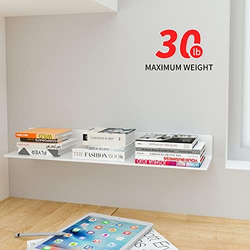 Sezanrpt 24 Inches Acrylic Wall Shelves 2 Pack, Floating Shelf for Wall Mounting, Acrylic Display Ledges for Funko Pop Figures, Home Décor, Living Room, Gaming Room, Plants(24 inch, White)