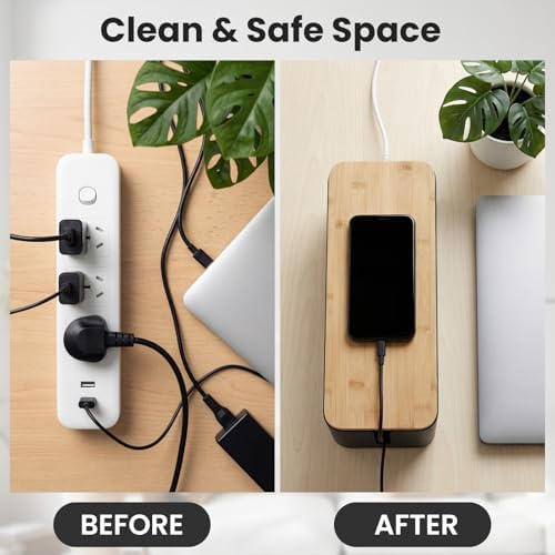 Tuwechen 2 Pack Cable Management Box, Wooden Style Cord Organizer Box