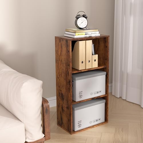 Wooden 3 Cube Storage Organizer, 3 Tier Low Bookcase Freestanding Storage Display Organizer,Versatile Cubes Shelf and Cu