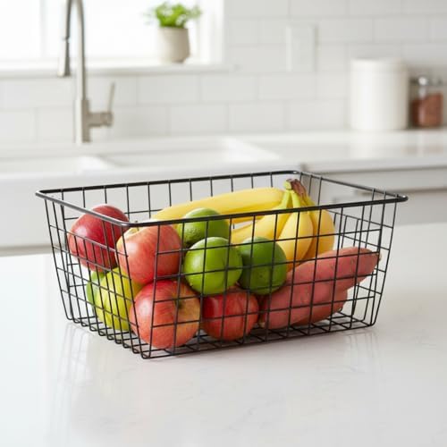 Metal Black Large Wire Basket Food Storage Organizer,pantry organizers and storage for Organizing Kitchen Cabinets potat