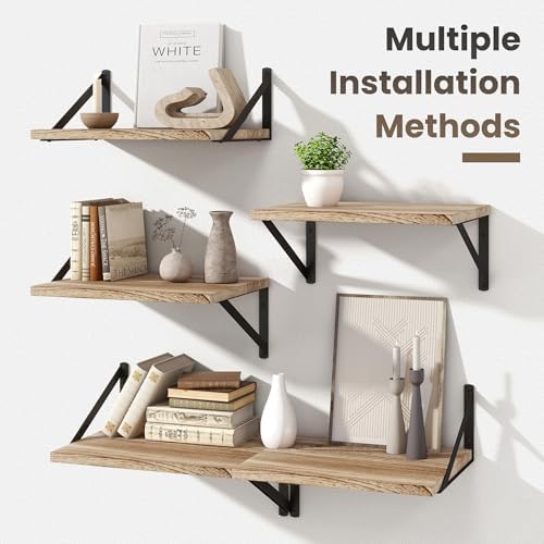 Marsmiles Deep Floating Shelves, 16'' x 12'' Light Wood Shelves Set of 2