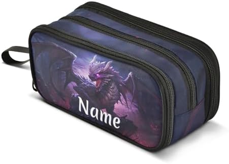 Custom Dragon Purple Pencil Case Box Boys Girls Personalized Name Large Pencil Pouch Stationery Pen Bag Organizer for Kids Adults School Office
