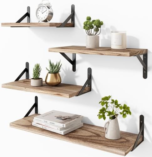 YGEOMER 4 Different Sizes Floating Shelves for Wall Decor, Light Brown