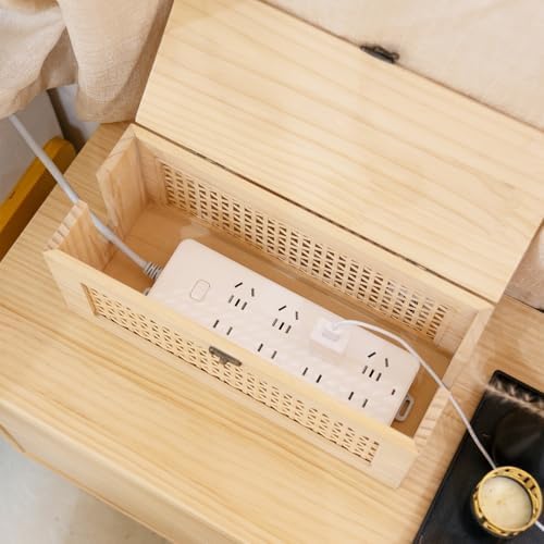 JJSQ Cable Management Box, Large Cable Box Hider for Power Strip & Router, Natural Wooden Cord Organizer Box, Cable Stor