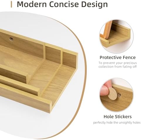Acovy Floating Shelves Set of 6, 24 Inch Wall Mounted Picture Ledge Shelf with Lip, Oak Display Shelves for Living Room, Bedroom, Nursery, Bathroom & Kitchen