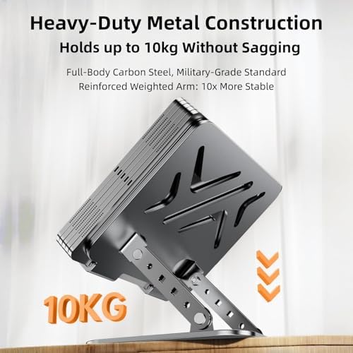 Laptop Stand for Desk, 360° Rotating Adjustable Metal Foldable Laptop Riser with Minimalist Vent Pattern, Ergonomic Comp