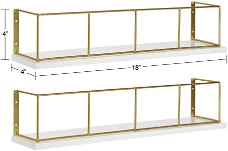 Kate and Laurel Benbrook 18-inch 2-Pack Wood and Metal Floating Wall Shelves, White and Gold