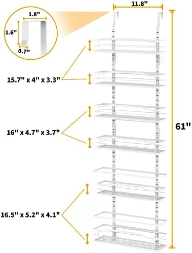 Moforoco White 6-Tier Over Door Pantry Organizer, Pantry Organization Storage, Door Metal Hanging Spice Rack Basket Shel