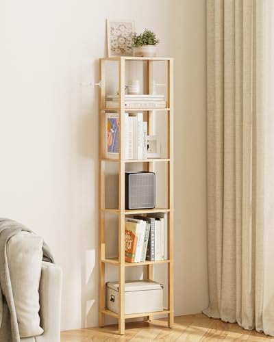 Open Book Shelf, 6 Tier Tall Bookshelf, Freestanding Shelf Narrow Bookcase with Open Shelves, 14.57" x 10.63" x 65.83", 