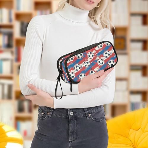Football Large Pencil Case,Soccer Ball Big Capacity Pencil Pouch 3 Compartments,Zipper Pencil Box, Back to School Supplies for Teen Girls Boy Student College Adults,Travel Essentials black