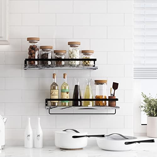 Floating Shelves for Wall, Bathroom Shelves with Towel Bar, Wall Mounted Storage Shelves for Kitchen, Bathroom, Set of 2