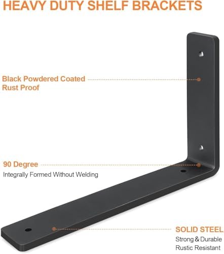 Floating Shelf Bracket 8 Inch, 4 Pack Heavy Duty Shelf Brackets, Black Wall Shelf Bracket for DIY Decorative with Mounti