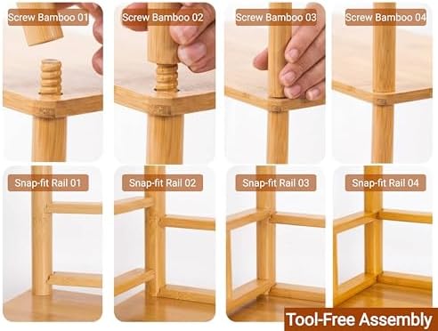 3-Tier Expandable Bamboo Corner Shelf Stand,Corner Bookshelf, Display Storage Shelves with Open Shelves, for Organizatio