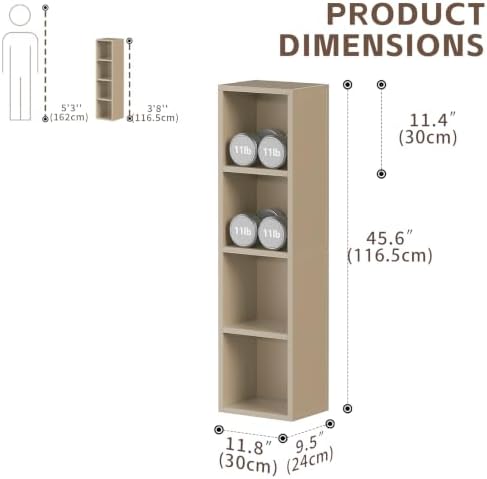 4-Tier Tall Narrow Bookshelf,Slim Bookcase with Open Cubes