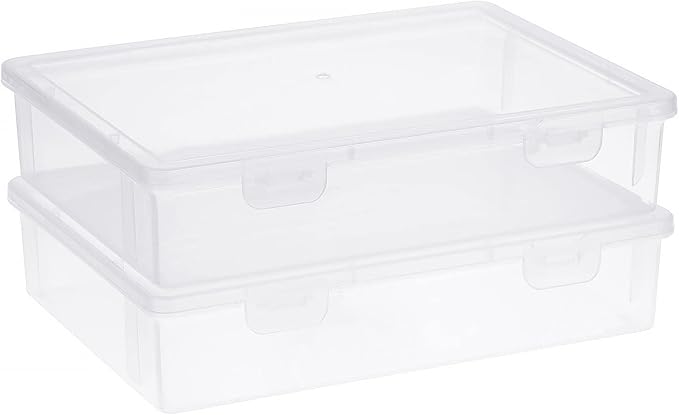BTSKY Clear Plastic Storage Box with Flap Lid, Multipurpose Craft Organizers and Storage Box Art Supply Storage Organizer Plastic Sewing Box for Beads Pencils Notebooks, 2 Pack Small