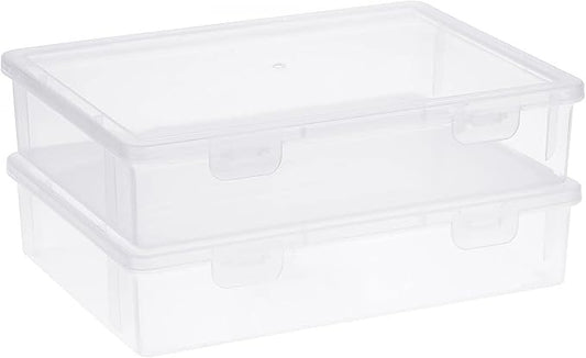 BTSKY Clear Plastic Storage Box with Flap Lid, Multipurpose Craft Organizers and Storage Box Art Supply Storage Organizer Plastic Sewing Box for Beads Pencils Notebooks, 2 Pack Small
