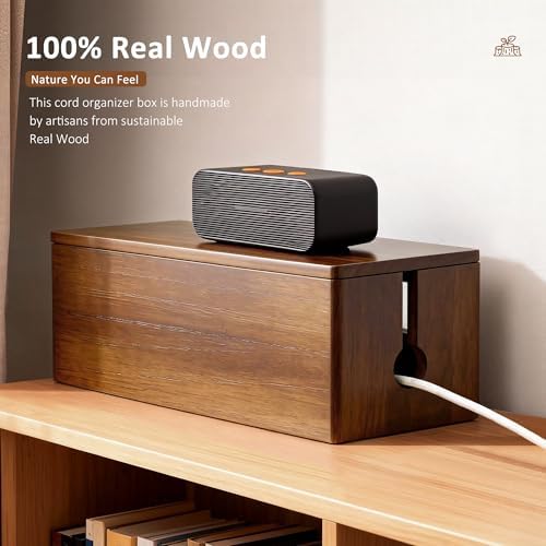 Large Wooden Cable Management Box, Power Strip Cord Organizer Box