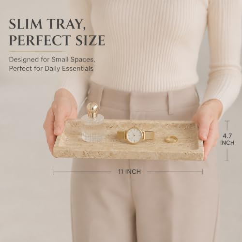Stone Travertine Tray for Vanity Countertop, Small Beige Marble Tray