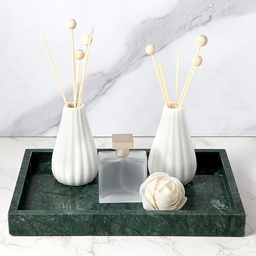 Elegant Green Marble Tray for Bathroom, 12" x 8" x 1.2" Natural Marble Serving Tray for Kitchen & Home Decor – Natural M