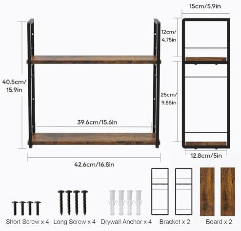 Floating Book Shelves for Wall, 2-Layer Wall Bookshelf for Book Storage, Space Saver, 16in Stud Hanging Shelf, Bedside S