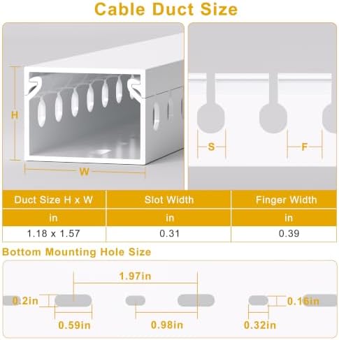 1.2"H x 1.6"W Cable Raceway, 12ft Under Desk Wire Management Channel, White