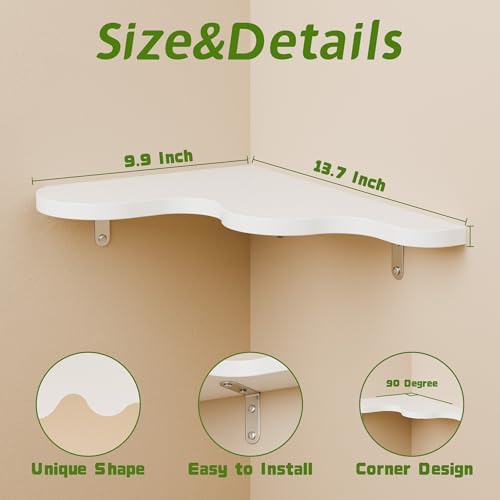 Cute Cloud Shelf Set of 3 - Wavy Floating Corner Shelves Wall Mounted, Corner Shelf Floating with Brackets, Nursery Shel