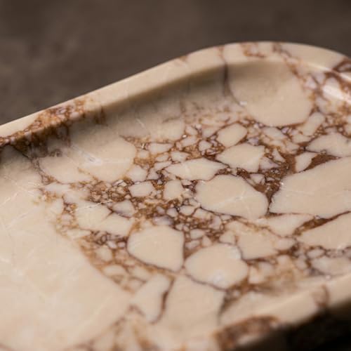 OOBOOB Oval Natural Marble Bathroom Tray for Decor Countertop, Marble Vanity Tray for Candles Perfume, Jewelry, Cosmetic