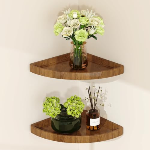 YMYNY Set of 2 Corner Floating Shelves for Wall 12" Vintage Brown HFS001H-2