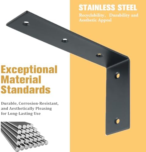 Alise 4Pcs Black Heavy-Duty L-Shaped Floating Shelf Wall Brackets