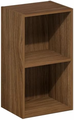 Furinno PASIR 2-Tier Book Shelf with Open Shelves, Warm Walnut