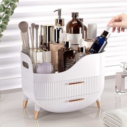 Pajiriona Makeup Organizer with Drawers,Skincare Organizer for Vanity,Storage Box with Handle,Large Cosmetic Display Cas